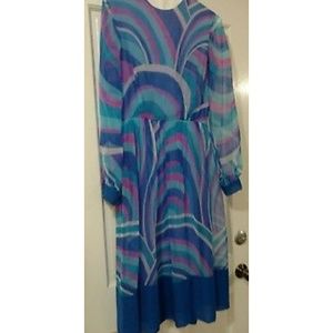 Vintage Physchedelic Swirls Midi Maxi Dress Small